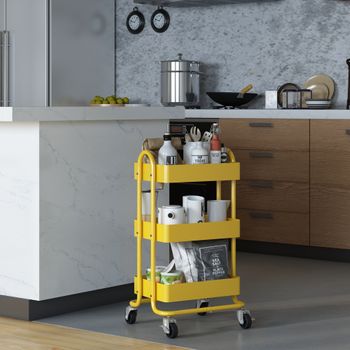 Carro De Servicio Pyhäntä Con 3 Cestas Acero 79 X 46 X 35 Cm - Amarillo [en.casa]