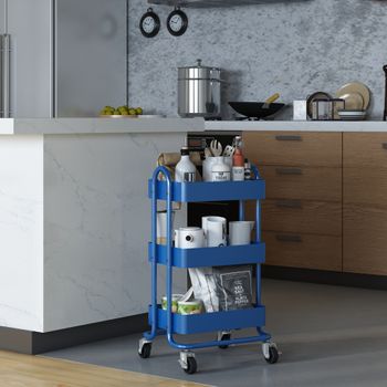 Carro De Servicio Pyhäntä Con 3 Cestas Acero 79 X 46 X 35 Cm - Azul [en.casa]