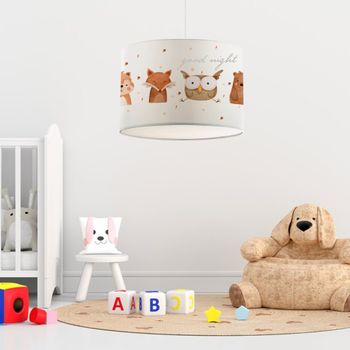 Lámpara Colgante Infantil Rugby 1 X E27 20 W Motivos De Animales Del Bosque Plástico Tela 70 X 28 Cm Blanco [lux.pro]