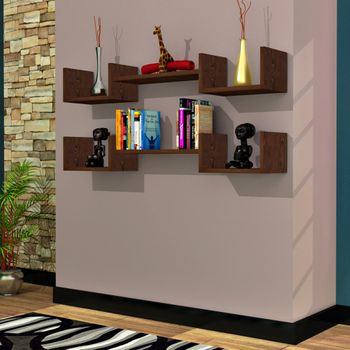 Juego De 2 Estanterías De Pared Karlsborg Aglomerado 107x22x17 Cm - Wengué [en.casa]