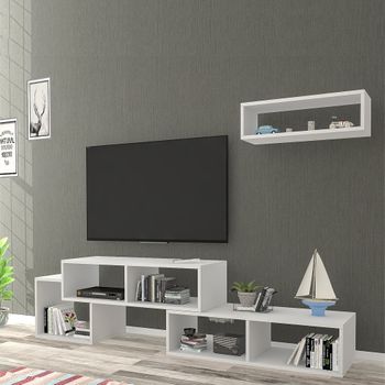 Mueble Tv Con Estante Cubo Malvik Aglomerado 170x30x42 Cm - Blanco [en.casa]