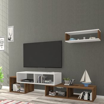 Mueble Tv Con Estante Cubo Malvik Aglomerado 170x30x42 Cm - Blanco/nogal [en.casa]