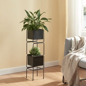 Soporte Para Plantas Sveio 2 Niveles Metal 76x20x20 Cm - Negro [en.casa]