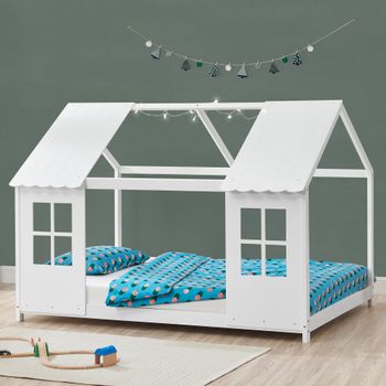 Cama Para Niños Tostedt En Forma De Casa Con Ventanas Pino 120 X 200 Cm - Blanco [en.casa]