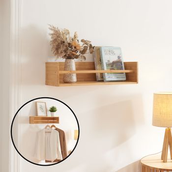 Estante De Pared Flå Con Barra Bambú 60x20x15cm - Natural [en.casa]