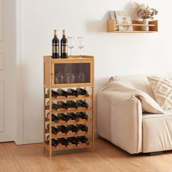 Estantería De Vino Gjerstad Con Portavasos Bambú 100x47x28cm - Natural [en.casa]