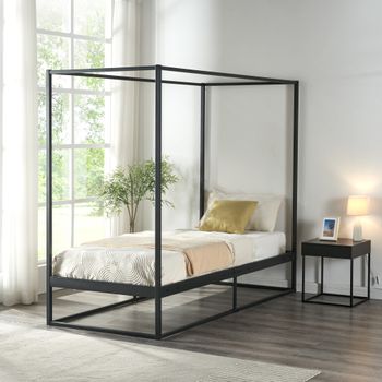 Cama Con Baldaquín Kristianstad Para Dosel Metal 90x200cm - Negro [en.casa]