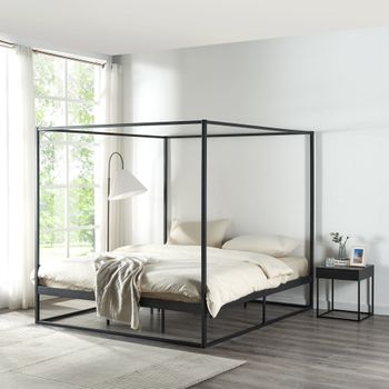 Cama Con Baldaquín Kristianstad Para Dosel Metal 180x200cm - Negro [en.casa]