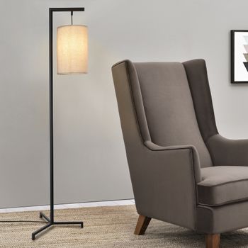 Lámpara De Pie Skaun 1x E27 60 W Tela Metal 161x42x42 Cm - Negro/beige [lux.pro]