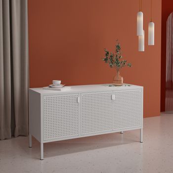 Mueble Tv Castelli Con 3 Puertas Acero 114x40x60cm - Blanco [en.casa]