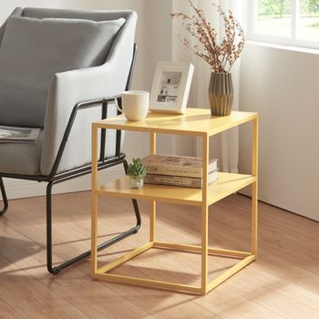 Mesa Auxiliar Raahe Con Estante Acero 51x45x40 Cm - Amarillo [en.casa]