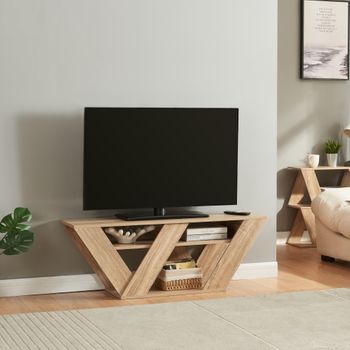 Mesa De Tv Nome Con 2 Estantes Aglomerado 110x30x40cm - Efecto Roble [en.casa]