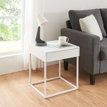 Mesa Auxiliar Rautjärvi Con Cajón Acero 50x43x41cm - Blanco Mate [en.casa]