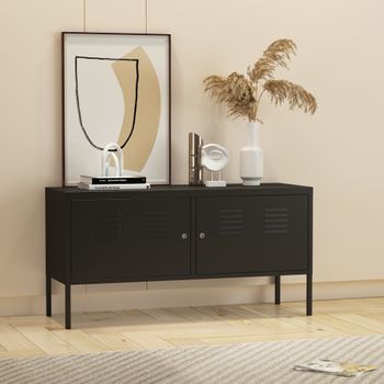 Mueble De Salón Pyhtää Con 2 Puertas Acero 118x40x60 Cm - Negro Mate [en.casa]