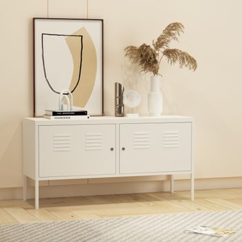 Mueble De Salón Pyhtää Con 2 Puertas Acero 118x40x60 Cm - Blanco Mate [en.casa]