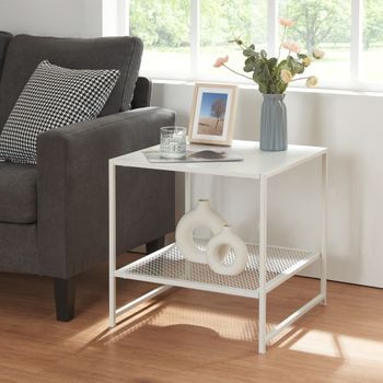 Mesa Auxiliar Ruokolahti Cuadrada Con Estante 51x51x51cm - Blanco Mate [en.casa]