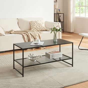 Mesa De Centro Ruokolahti Con Estante De Rejilla Acero 102x43x46cm - Negro Mate [en.casa]