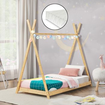 Cama Infantil Tipi Vimpeli + 1 Colchón Máx. 200 Kg Bambú 90 X 200 Cm - Natural [en.casa] Y [neu.haus]