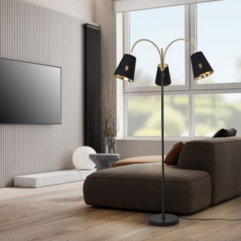 Lámpara De Pie Wycombe 3x E14 40w Metal Tela 154x88 Cm - Negro/dorado [lux.pro]