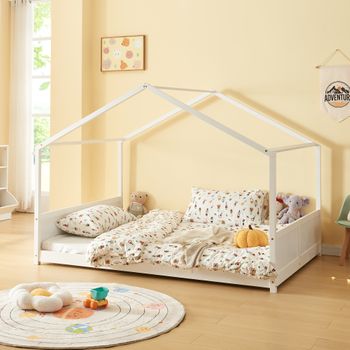 Cama Infantil Simo En Forma De Casa Pino 120x200cm - Blanco [en.casa]