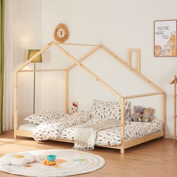 Cama Para Niños Siuntio Con Techo Inclinado Madera De Pino 120x200 Cm - Natural [en.casa]