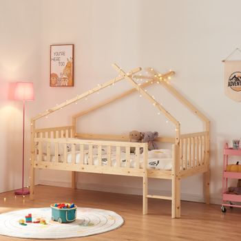 Cama Alta Cabaña Para Niños Sotkamo Pino 90x200 - Natural [en.casa]