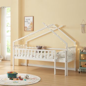 Cama Alta Cabaña Para Niños Sotkamo Pino 90x200 - Blanco [en.casa]