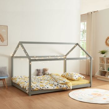 Cama Para Niños Cerro En Forma De Casa Pino 120x200cm - Gris [en.casa]