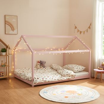 Cama Para Niños Cerro En Forma De Casa Pino 120x200cm - Rosa [en.casa]