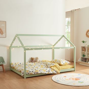 Cama Para Niños Cerro En Forma De Casa Pino 120x200cm - Verde Menta [en.casa]