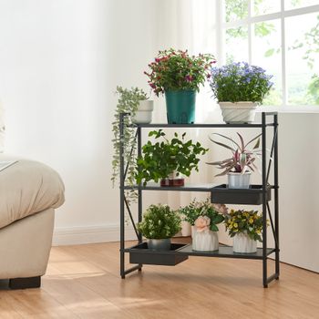 Soporte Para Plantas Berkelland 2 Cajas Extraíbles Metal 66x60x20 Cm - Negro [en.casa]