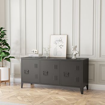 Mesa De Tele Kotka Con 3 Puertas Acero 113x40x58 Cm - Negro [en.casa]