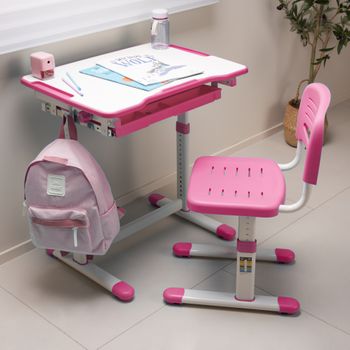 Set De Mesa Escritorio Y Silla Infantil Sala Regulable Altura - Rosa [en.casa]