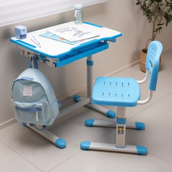 Set De Mesa Escritorio Y Silla Infantil Sala Regulable Altura - Azul [en.casa]