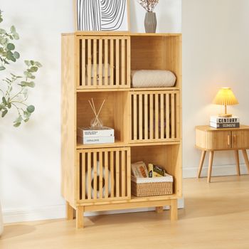 Librería Ypäjä Con 6 Compartimentos Bambú 126x76x33cm - Natural [en.casa]