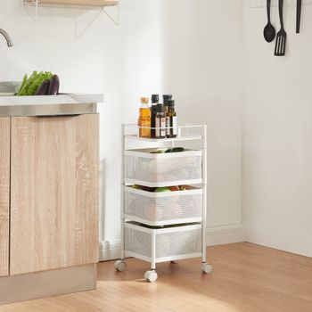 Carrito De Cocina Sunndal Con 3 Cestas Acero  65x27x27cm - Blanco [en.casa]