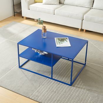 Mesa De Centro Solund Rectangular Acero 45x90x60 Cm - Azul Marino [en.casa]