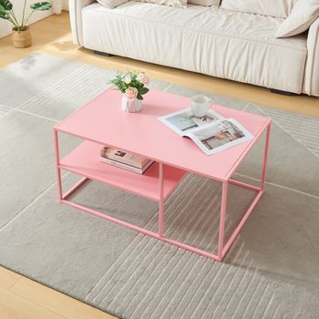 Mesa De Centro Solund Rectangular Acero 45x90x60 Cm - Rosa [en.casa]