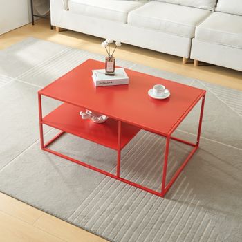 Mesa De Centro Solund Rectangular Acero 45x90x60 Cm - Rojo [en.casa]