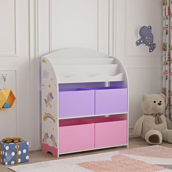 Estantería Infantil Orust Con Motivos Aglomerado 98x83x30 Cm - Motivo Unicornio Rosa/violeta [en.casa]