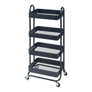 Carro De Servicio Pyhäntä Con 4 Cestas Acero 104 X 46 X 35 Cm - Negro Mate [en.casa]