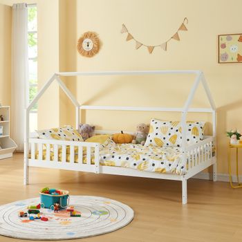 Cama Infantil Cabaña Ydre Regulable En Altura Pino 120x200cm - Blanco [en.casa]