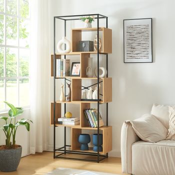 Librería Rennebu 5 Niveles 194x80x33 Cm - Negro/efecto Roble [en.casa]