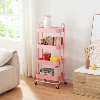 Carro De Servicio Pyhäntä Con 4 Cestas Acero 104x46x35 Cm - Rosa [en.casa]