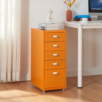 Archivador Móvil Kökar Con 5 Cajones 69x28x41 Cm Acero - Naranja [en.casa]