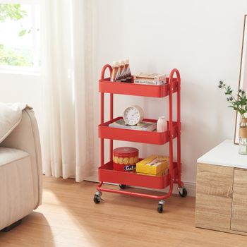 Carro De Servicio Pyhäntä Con 3 Cestas Acero 79x46x35 Cm - Rojo [en.casa]