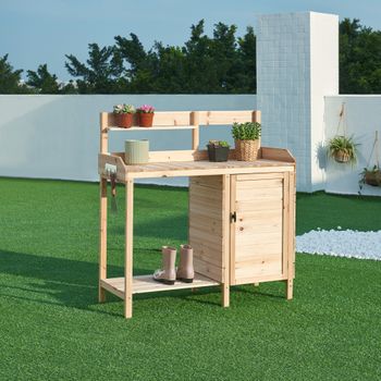 Mesa De Jardinería Alessano Abeto 110x107x46cm - Color Madera [casa.pro]