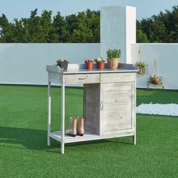 Mesa De Jardinería Aliano Abeto 98x48x94cm - Gris [casa.pro]