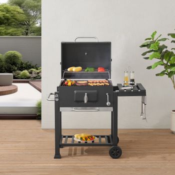 Barbacoa De Carbón Arnad Con 3 Estantes Acero 105x114x48cm - Negro [casa.pro]