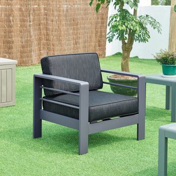 Sillón De Jardín Avise Con Cojines Aluminio 62x81x70 Cm - Gris Oscuro [casa.pro]